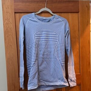Lululemon Long-Sleeve Striped Top - Light Blue/White Sz M/L